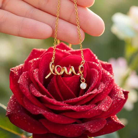 This dainty necklace leaves no doubt in her mind about your true feelings. Beautifully crafted, this adorable design spells out the word "love" in a playful cursive font.