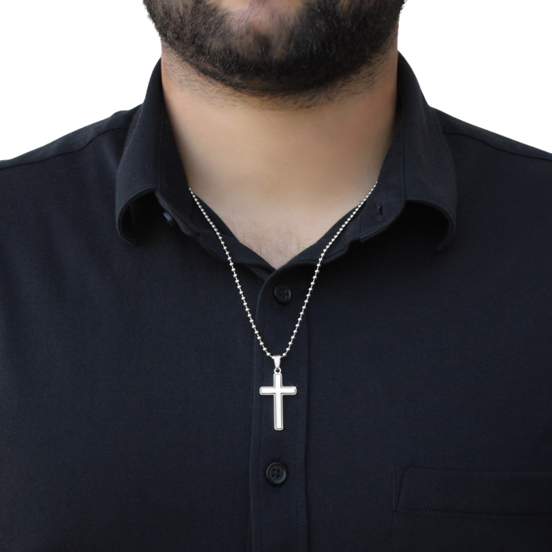 Personalized Cross Pendant With Ball Chain Necklace, Unisex Cross Stainless Steel Jewelry, Engraved Birthday Gift for him, Valentine Gift