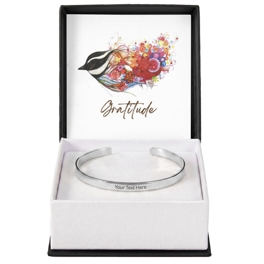Sleek, modern, and effortlessly sophisticated. The Custom Engraved Cuff Bracelet is a timeless way to keep your most cherished memories, names, or meaningful dates close at hand.