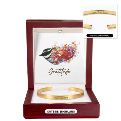 Sleek, modern, and effortlessly sophisticated. The Custom Engraved Cuff Bracelet is a timeless way to keep your most cherished memories, names, or meaningful dates close at hand.