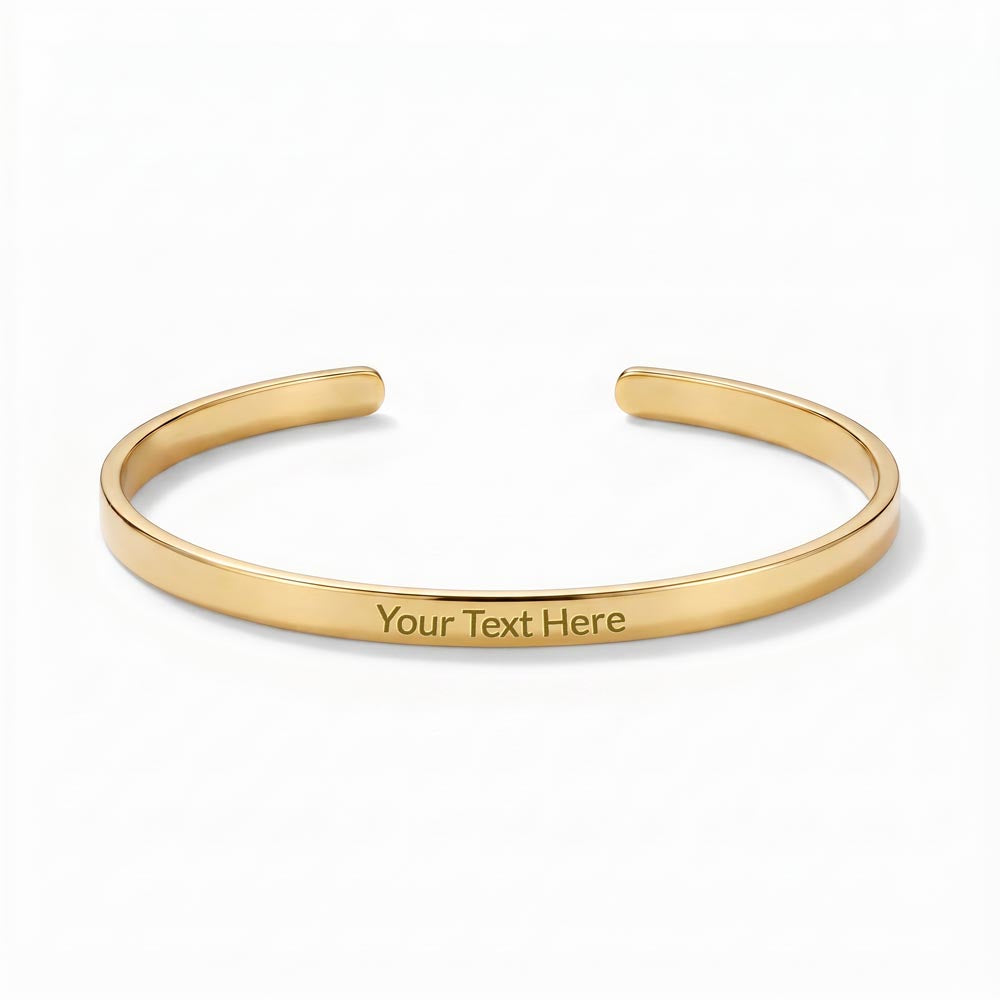 Sleek, modern, and effortlessly sophisticated. The Custom Engraved Cuff Bracelet is a timeless way to keep your most cherished memories, names, or meaningful dates close at hand.
