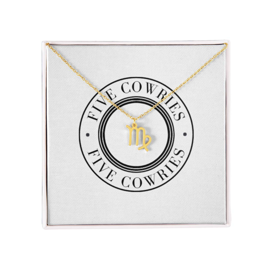 Virgo Zodiac Name Necklace. Handcrafted with care, this piece is made from durable stainless steel and optionally dipped in 18k yellow gold and features her unique astrological sign.