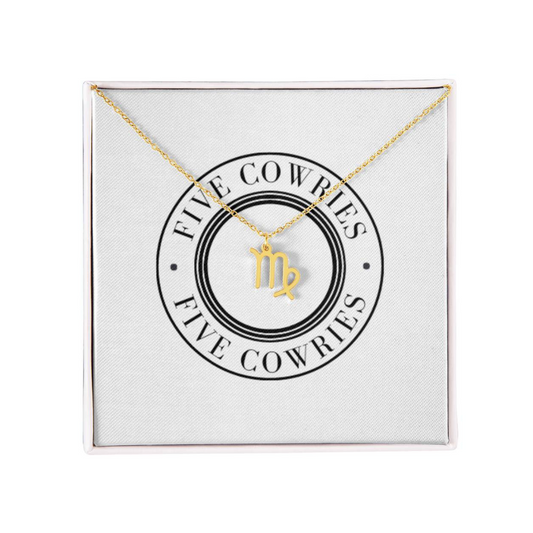 Virgo Zodiac Name Necklace. Handcrafted with care, this piece is made from durable stainless steel and optionally dipped in 18k yellow gold and features her unique astrological sign.