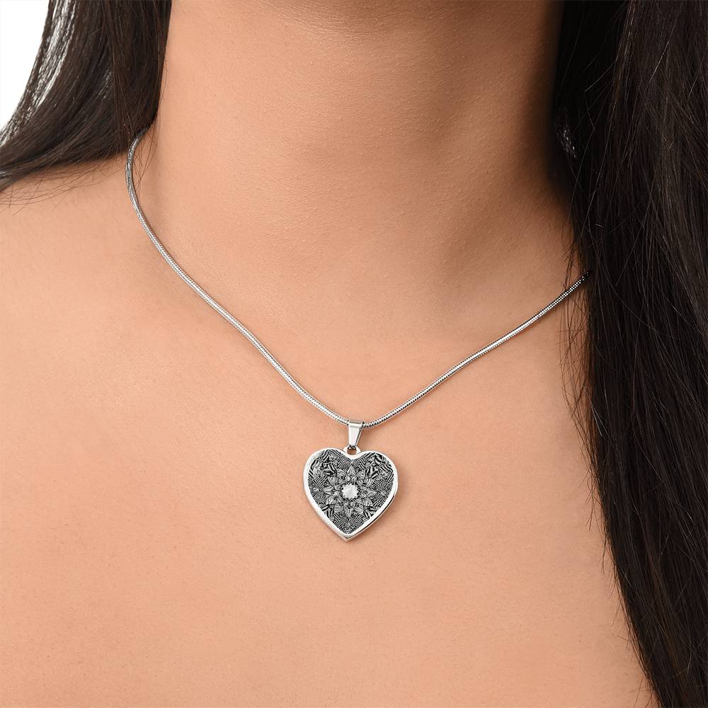 Graphic Heart Pendant + Necklace - Abstract Mandala