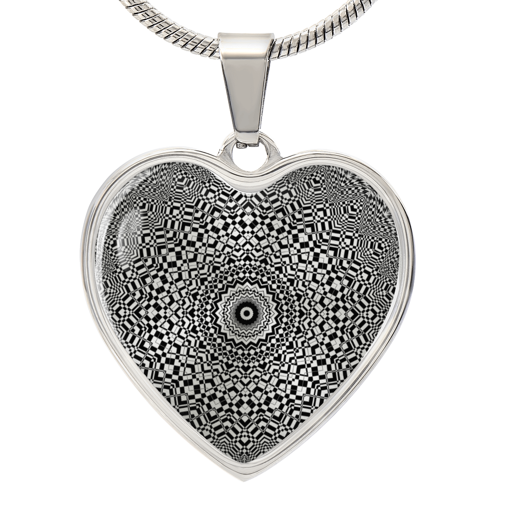 Graphic Heart Pendant + Necklace - Abstract Mandala