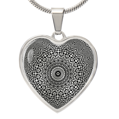 Graphic Heart Pendant + Necklace - Abstract Mandala