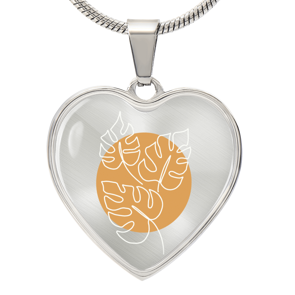 Graphic Heart Pendant + Necklace - Monstera Leaves