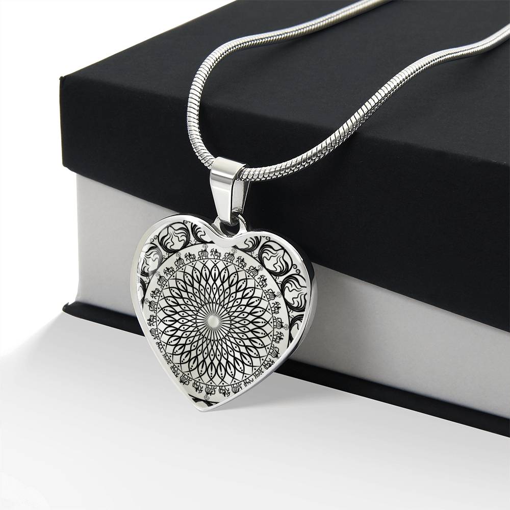 Graphic Heart Pendant + Necklace - Black Geometric Mandala