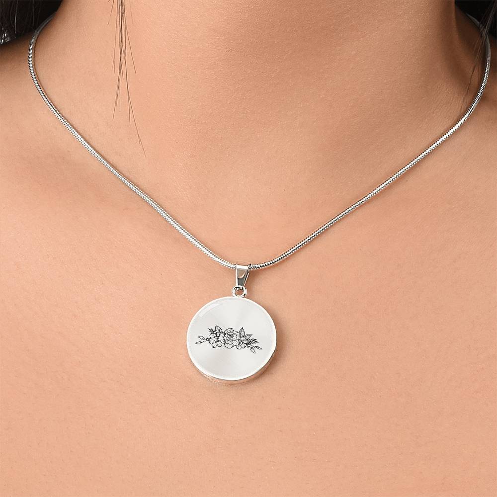 Graphic Circle Pendant + Necklace - Line Art Flower