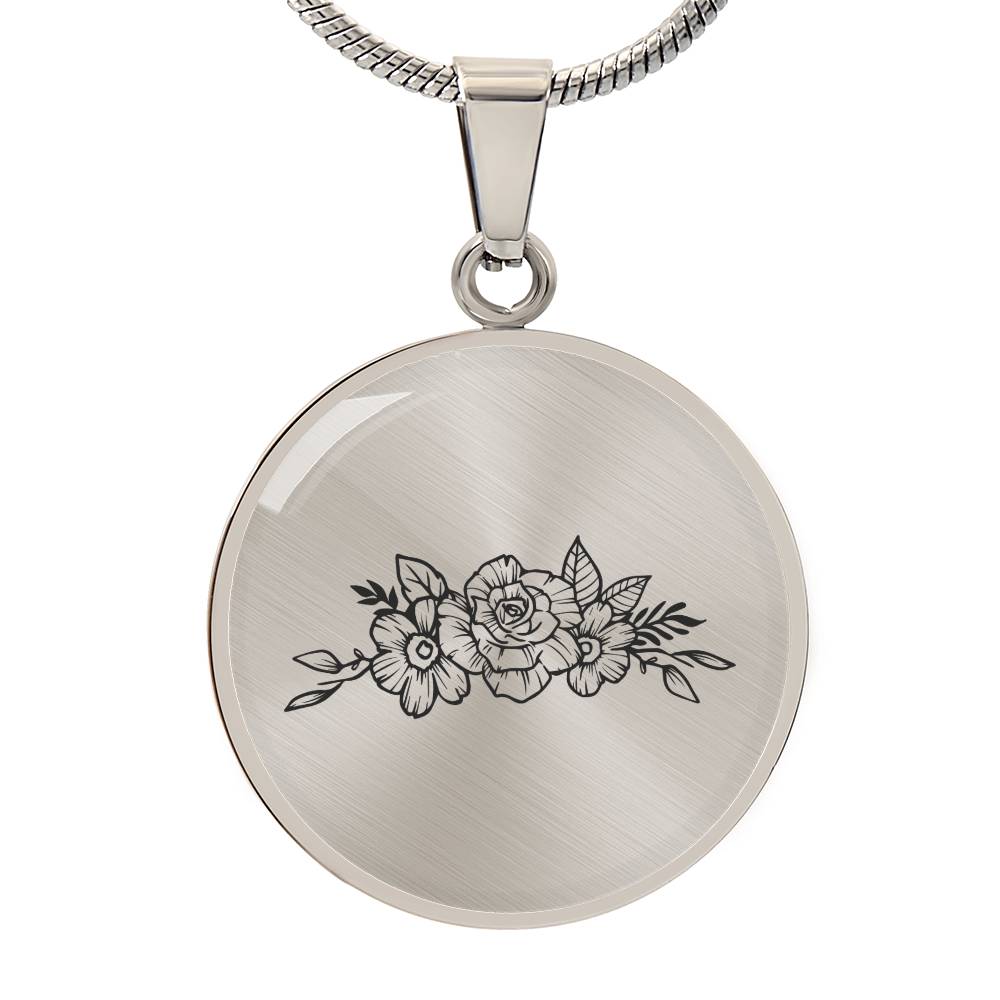 Graphic Circle Pendant + Necklace - Line Art Flower