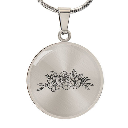 Graphic Circle Pendant + Necklace - Line Art Flower