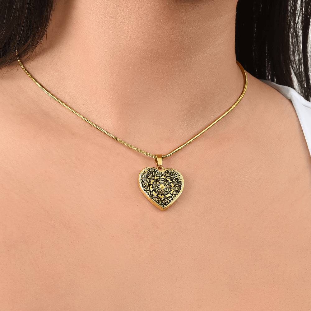 Graphic Heart Pendant + Necklace - Floral Mandala