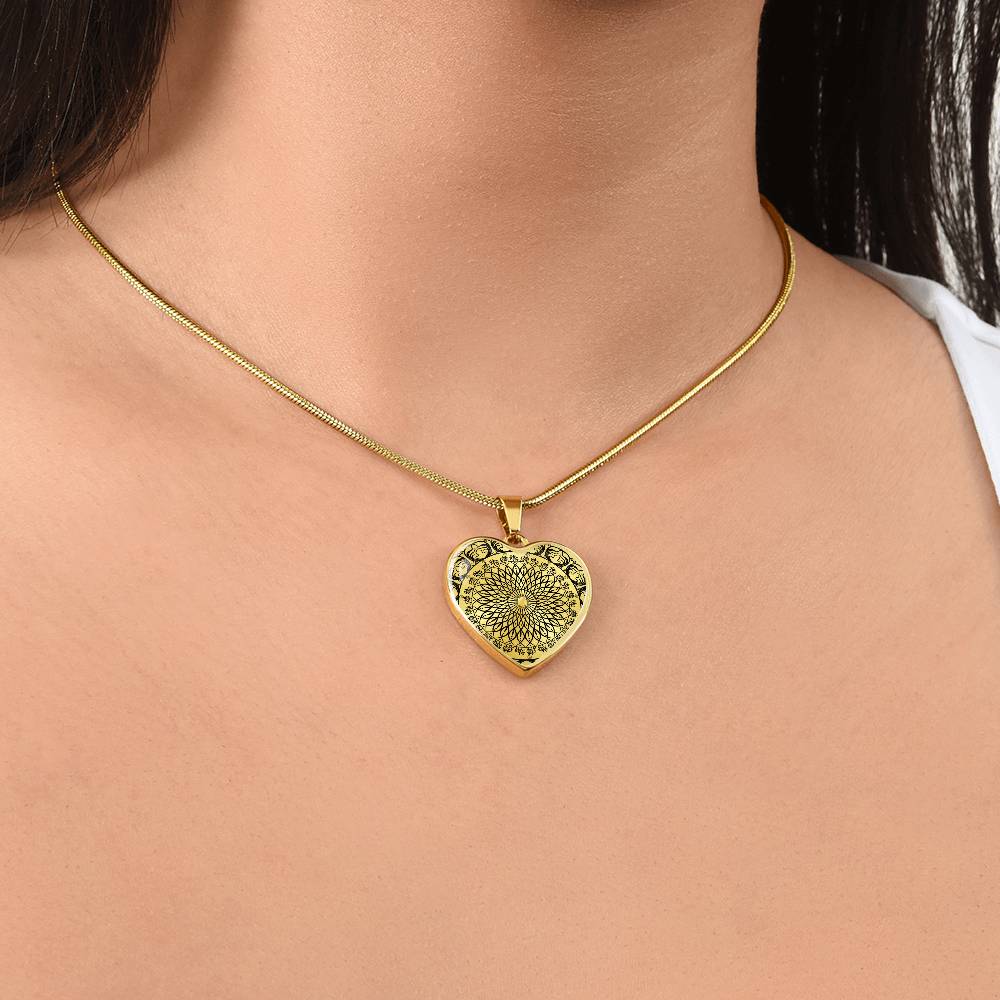 Graphic Heart Pendant + Necklace - Black Geometric Mandala
