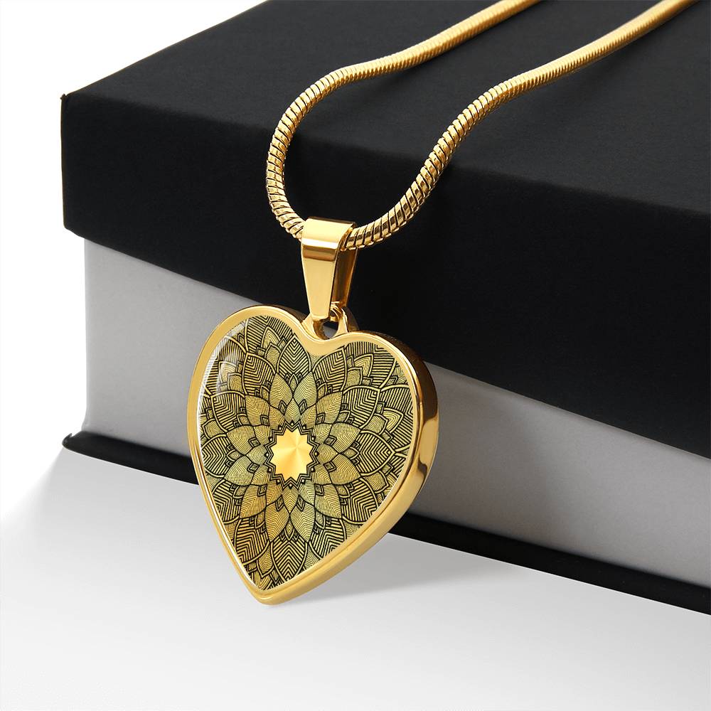 Graphic Heart Pendant + Necklace - Abstract Mandala