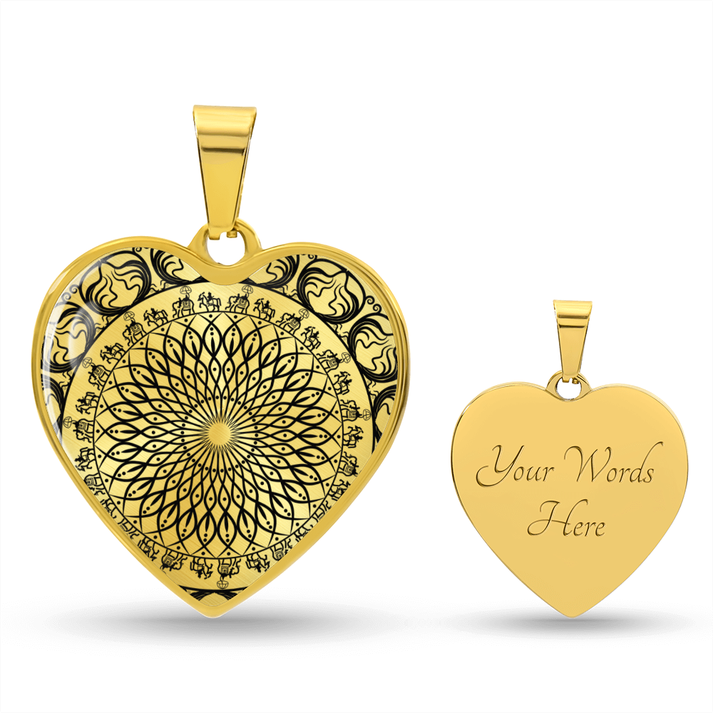 Graphic Heart Pendant + Necklace - Black Geometric Mandala