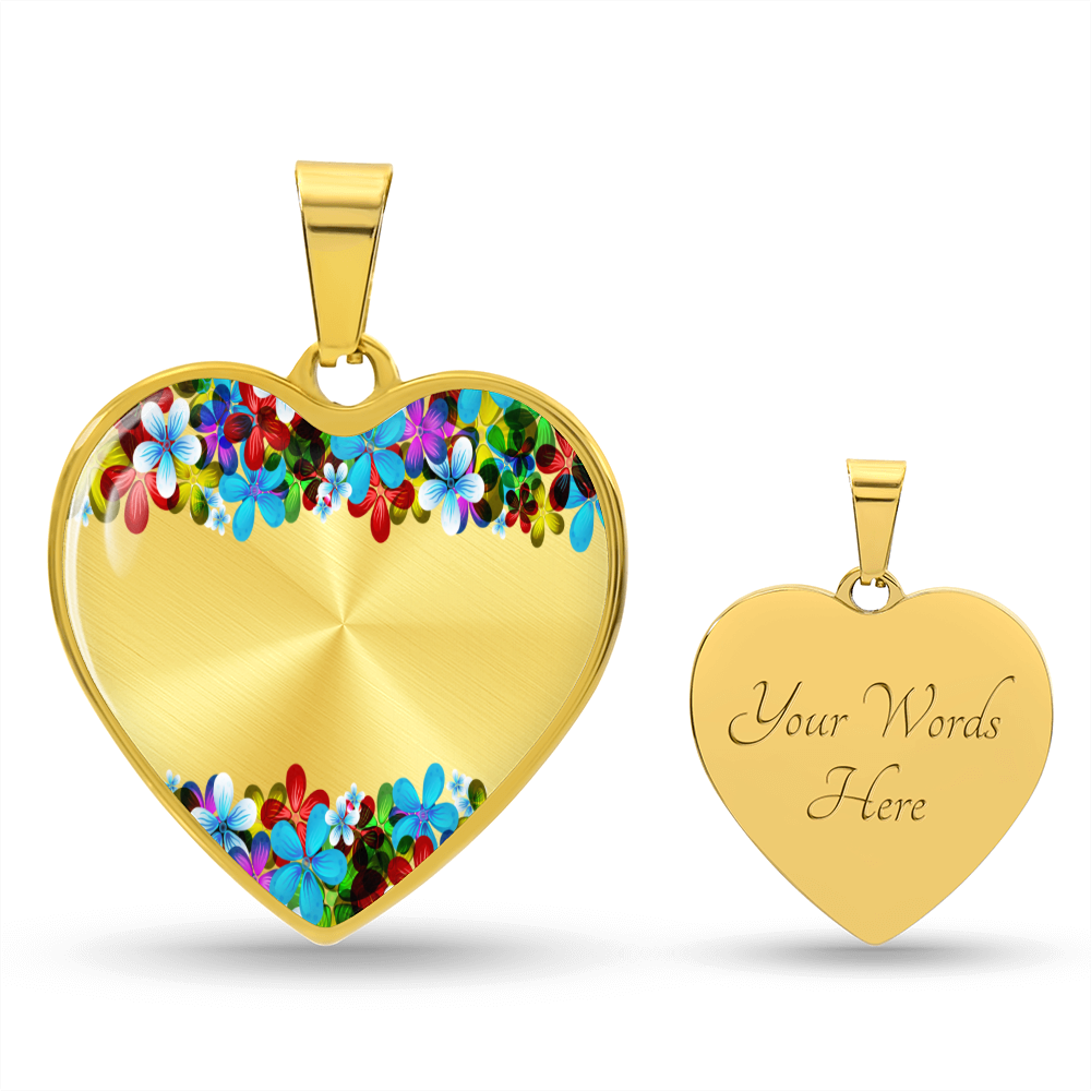 Graphic Heart Pendant + Necklace - Floral Frame