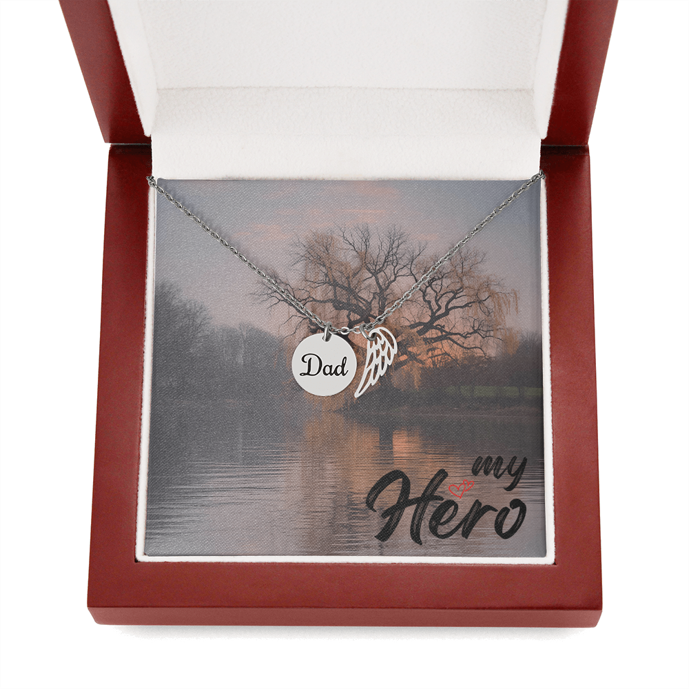 Dad Memorial Coin Necklace  with Angel Wing Charm (Remembrance Necklace)