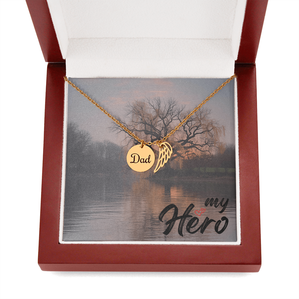 Dad Memorial Coin Necklace  with Angel Wing Charm (Remembrance Necklace)