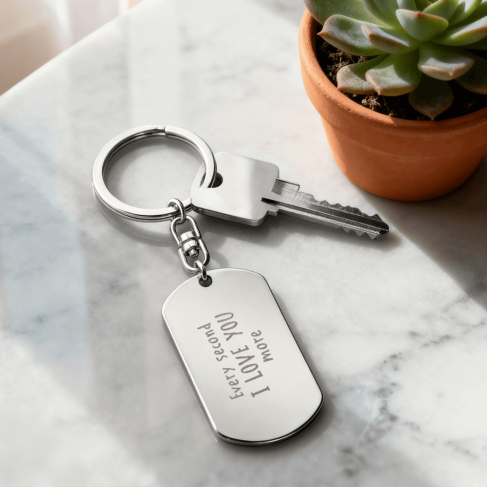 Personalized Handwritten Message Engraved Dog Tag Keychain