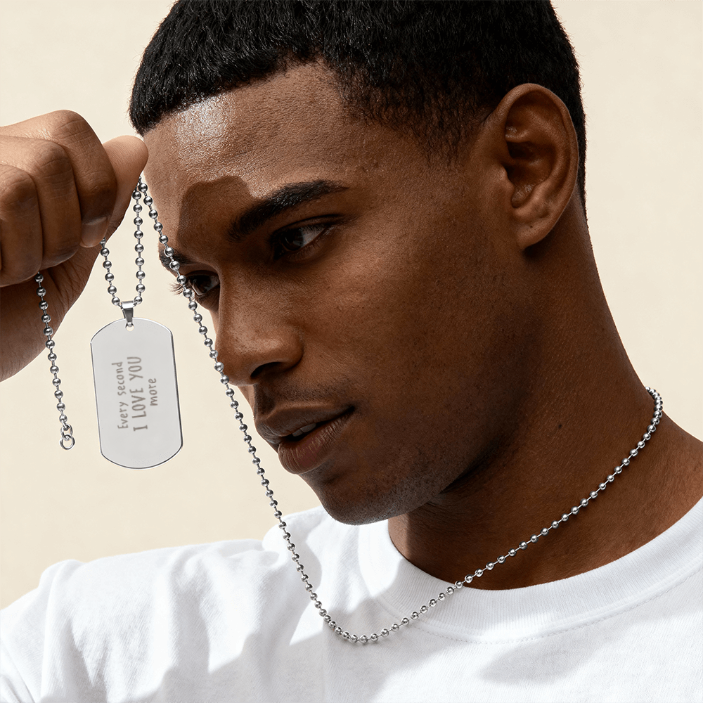 Personalized Handwritten Message Engraved Dog Tag Necklace