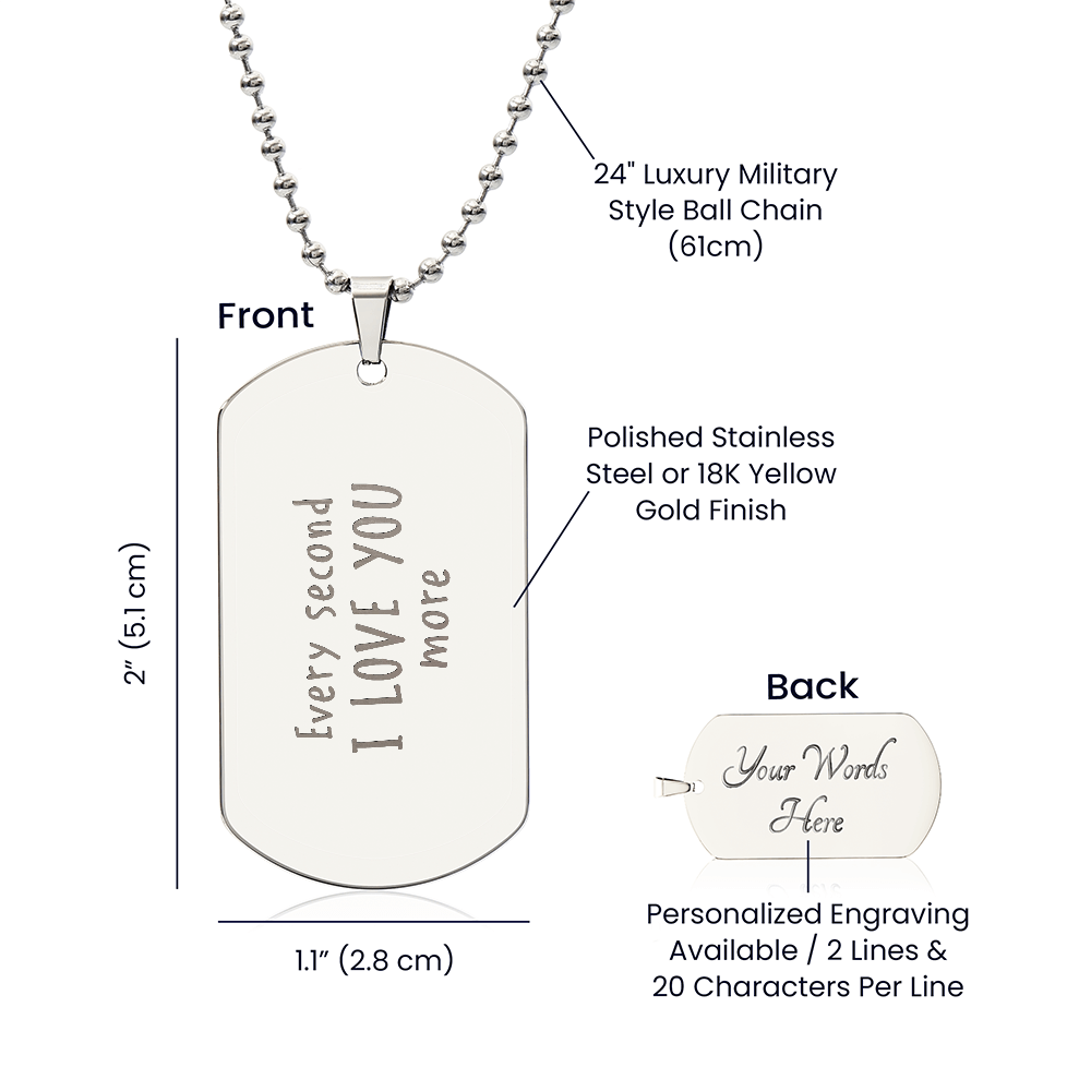 Personalized Handwritten Message Engraved Dog Tag Necklace