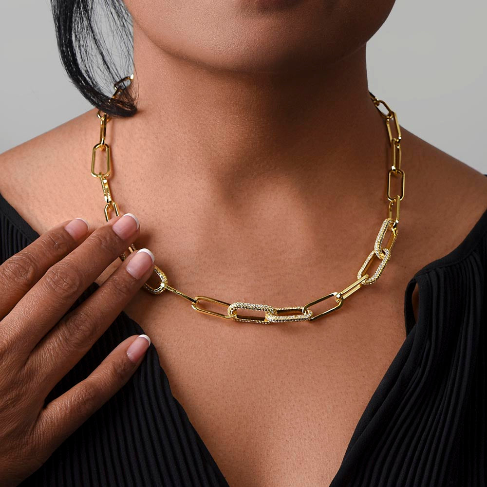 CZ Paperclip Chain Necklace / Forever Linked Necklace / Embellished Chain