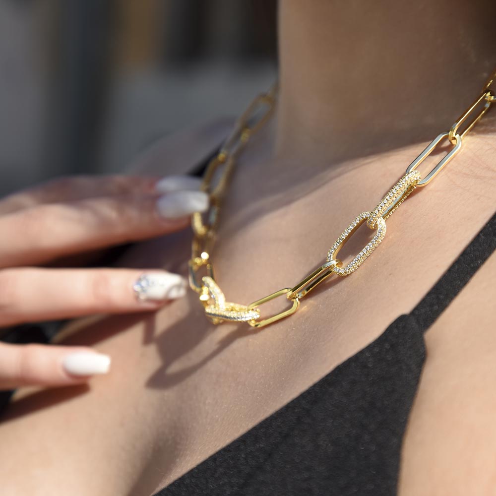 CZ Paperclip Chain Necklace / Forever Linked Necklace / Embellished Chain