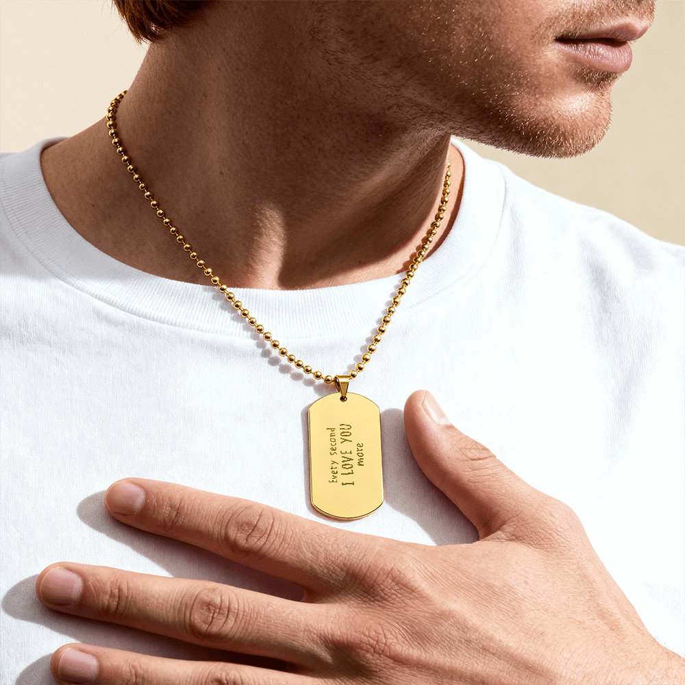 Personalized Handwritten Message Engraved Dog Tag Necklace