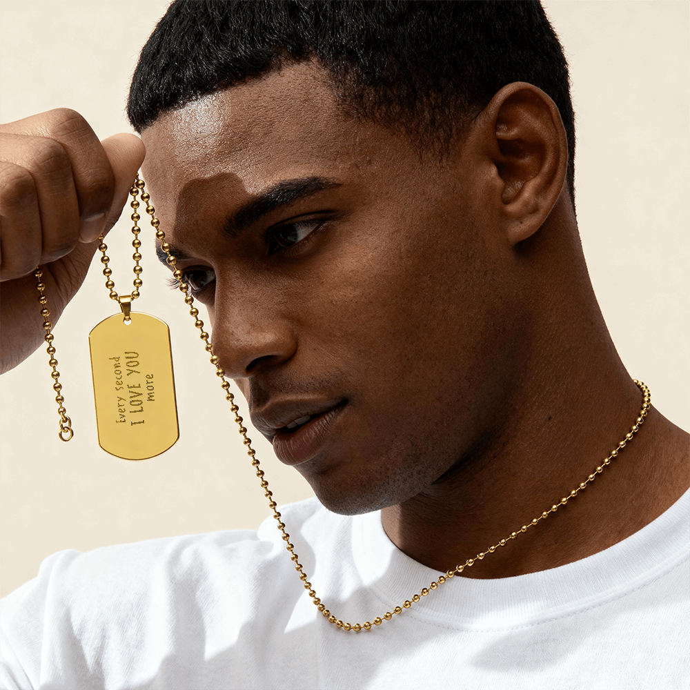 Personalized Handwritten Message Engraved Dog Tag Necklace