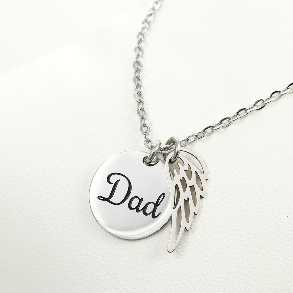 Dad Memorial Coin Necklace  with Angel Wing Charm (Remembrance Necklace)