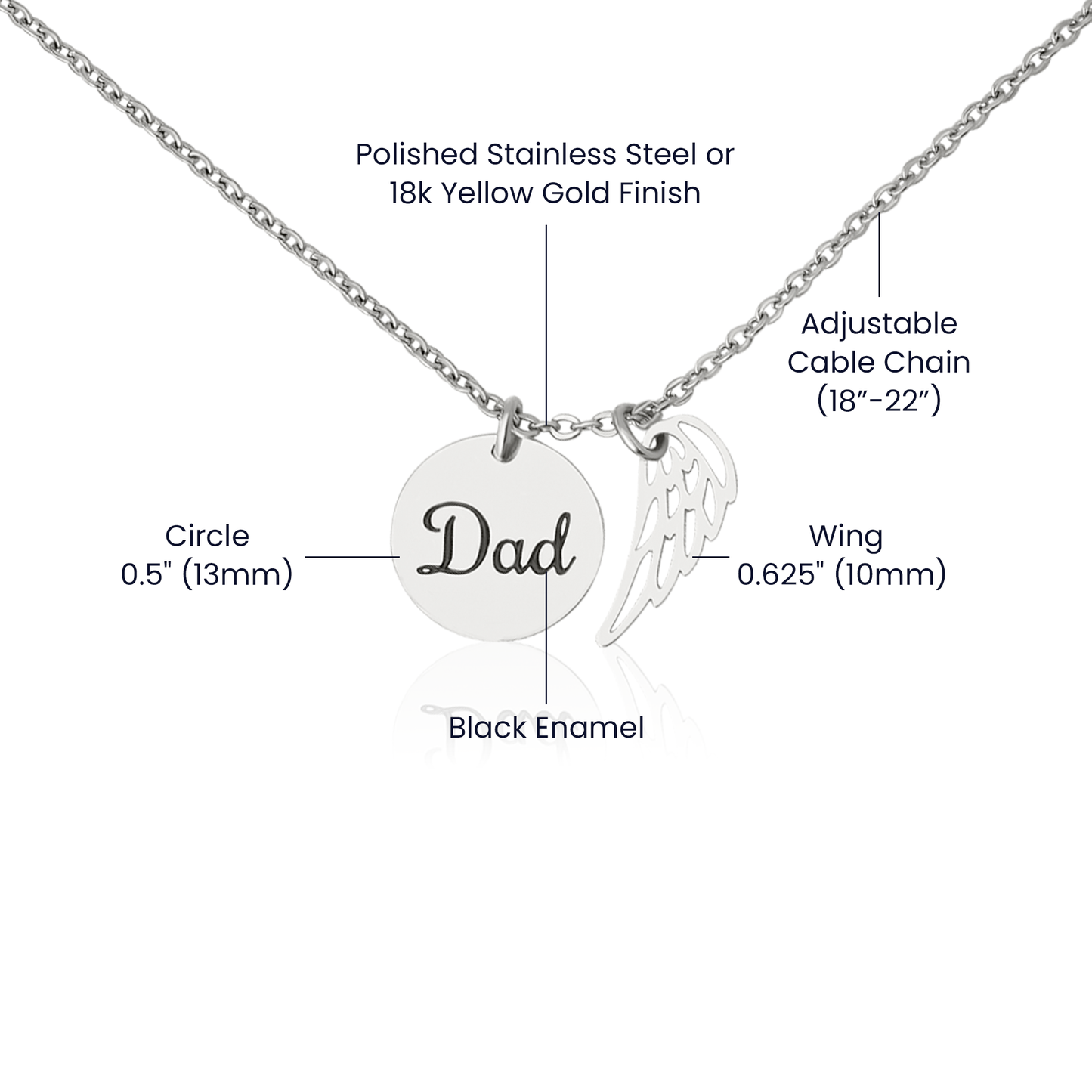 Dad Memorial Coin Necklace  with Angel Wing Charm (Remembrance Necklace)