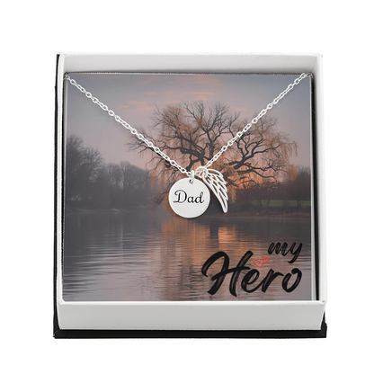 Dad Memorial Coin Necklace  with Angel Wing Charm (Remembrance Necklace)