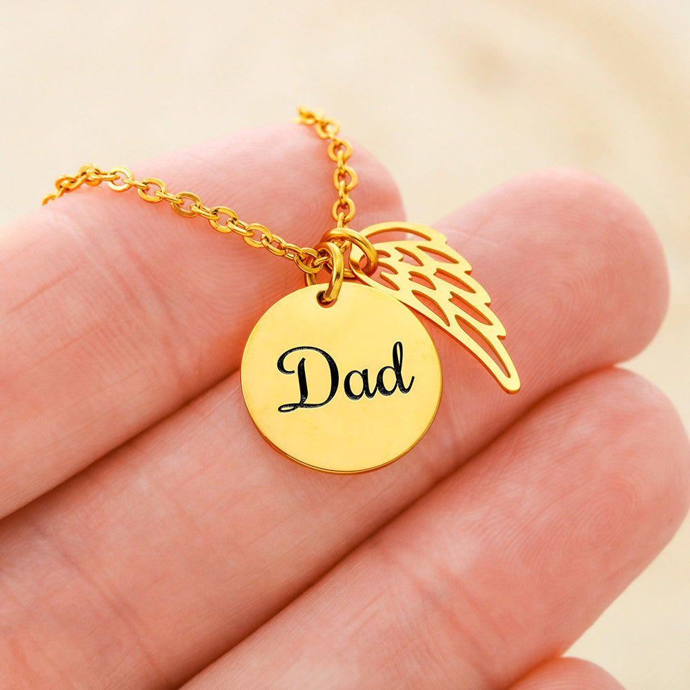 Dad Memorial Coin Necklace  with Angel Wing Charm (Remembrance Necklace)