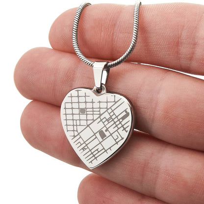 Engraved Map Heart Necklace