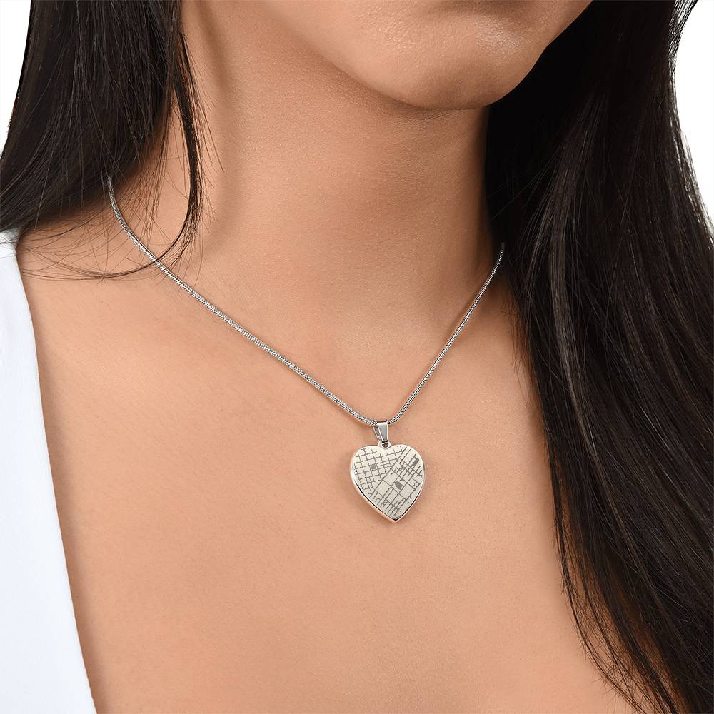 Engraved Map Heart Necklace