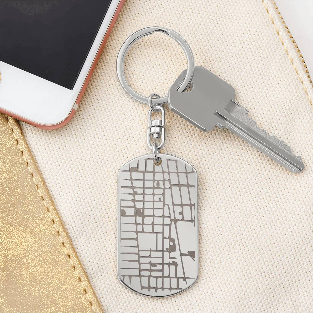 Engraved Map On Dog Tag Keychain