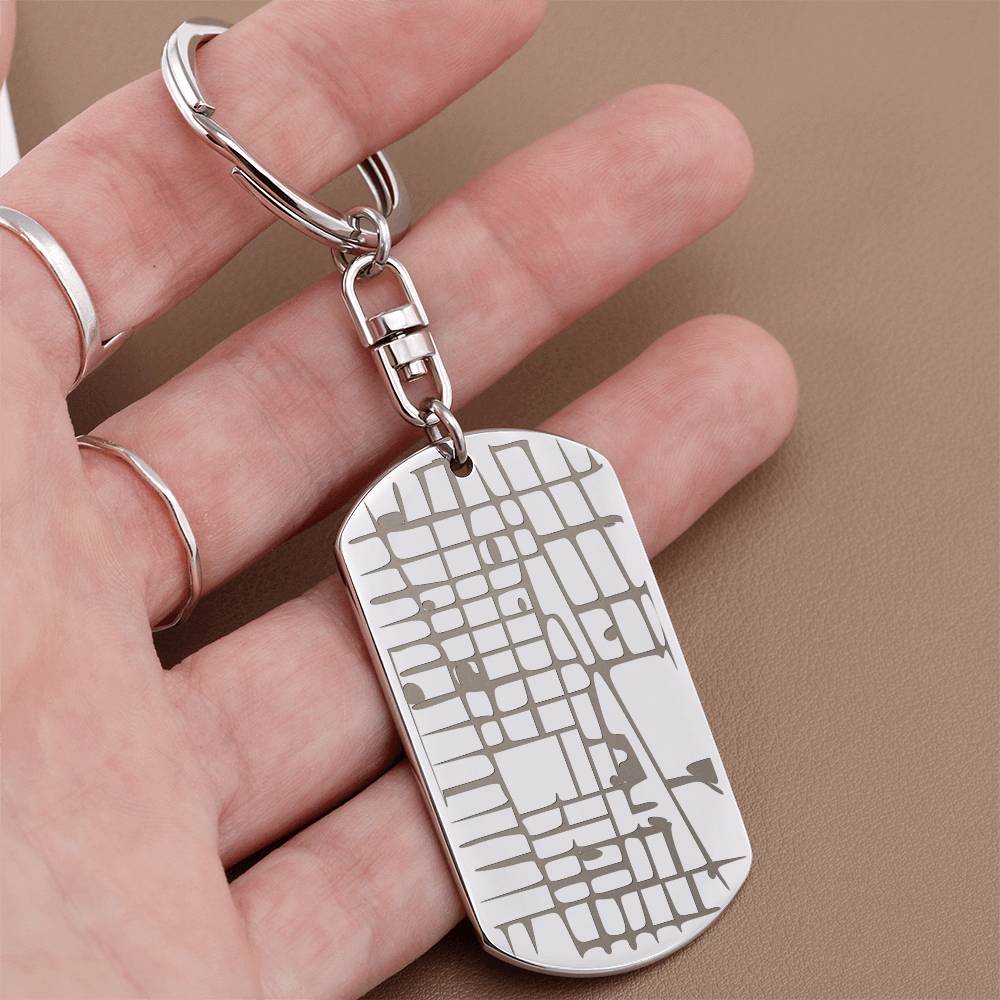 Engraved Map On Dog Tag Keychain