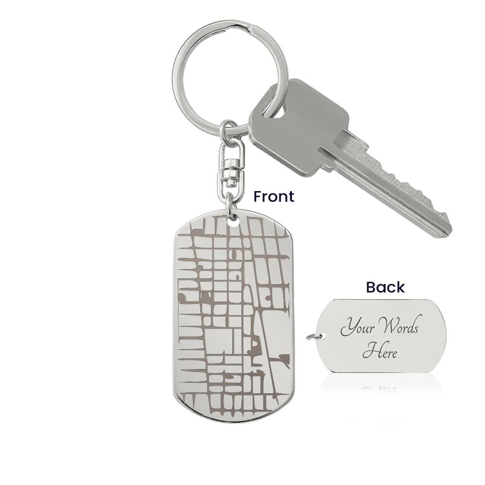 Engraved Map On Dog Tag Keychain