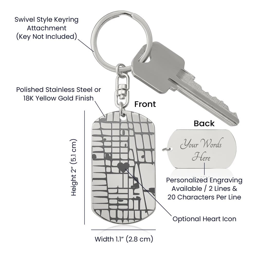 Engraved Map On Dog Tag Keychain