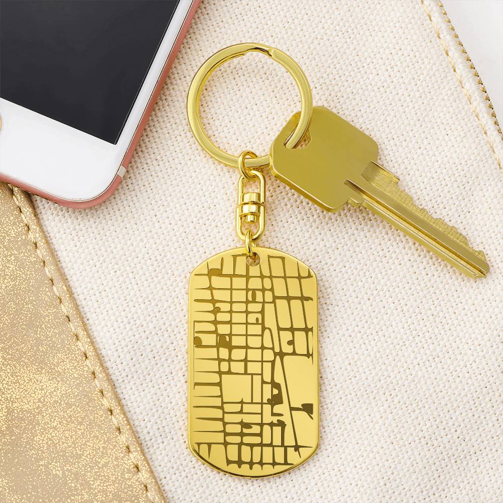 Engraved Map On Dog Tag Keychain