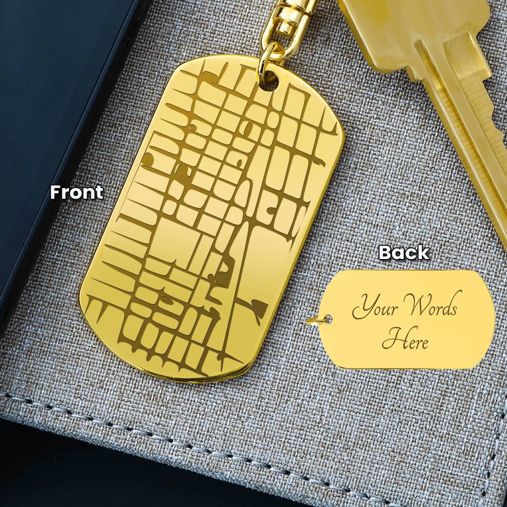Engraved Map On Dog Tag Keychain