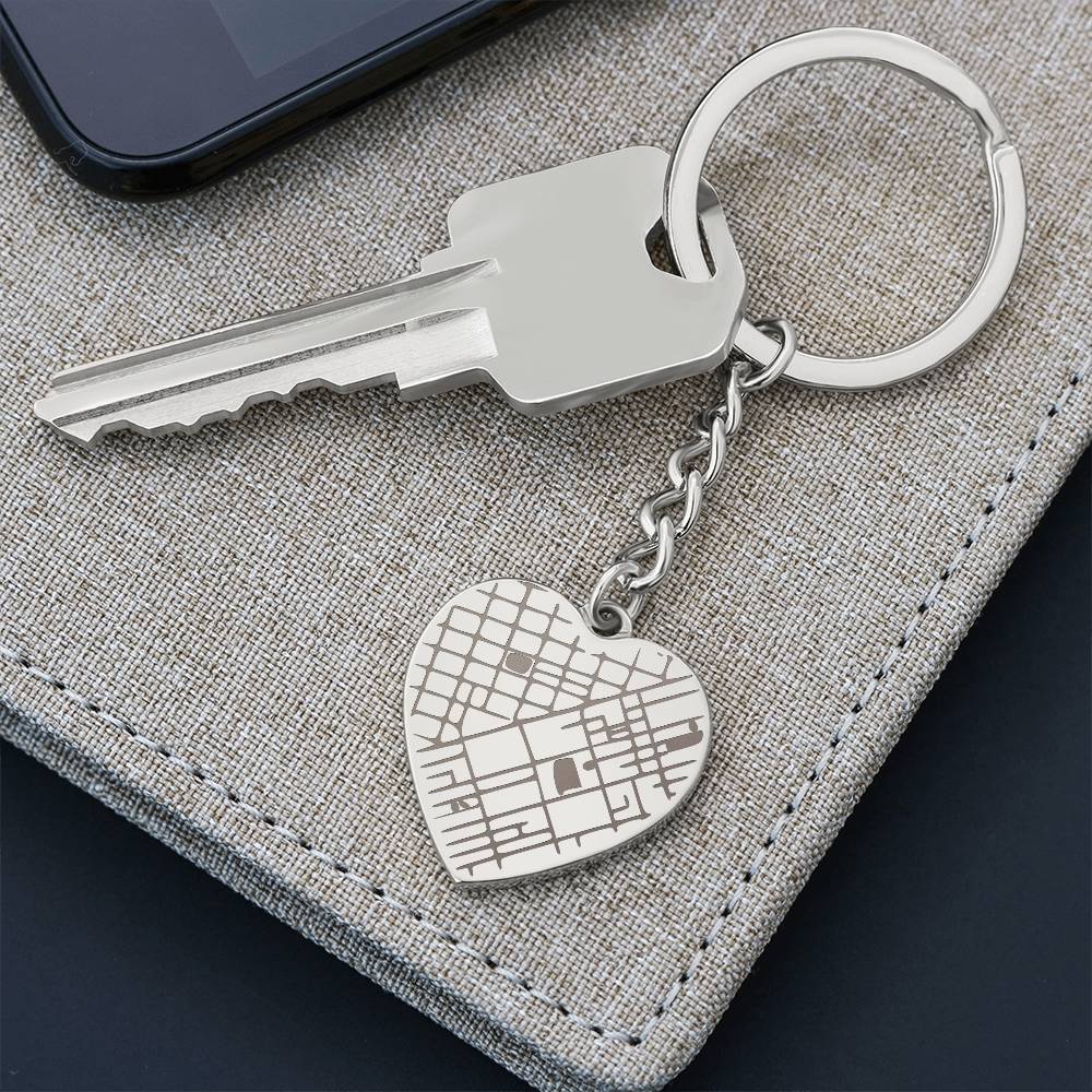Engraved Map on Heart Keychain