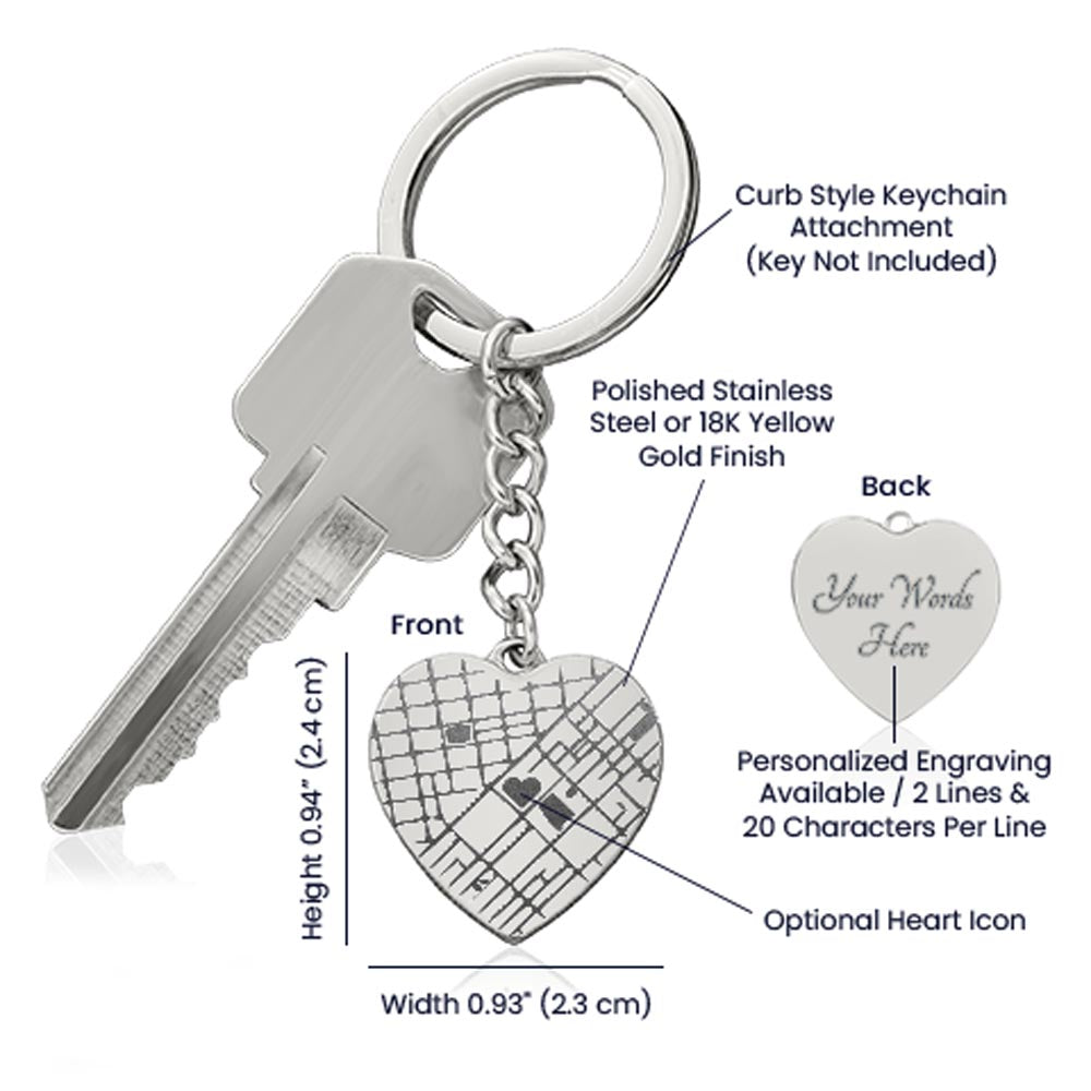 Engraved Map on Heart Keychain