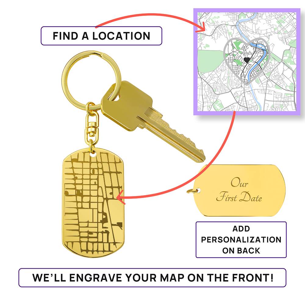 Engraved Map On Dog Tag Keychain