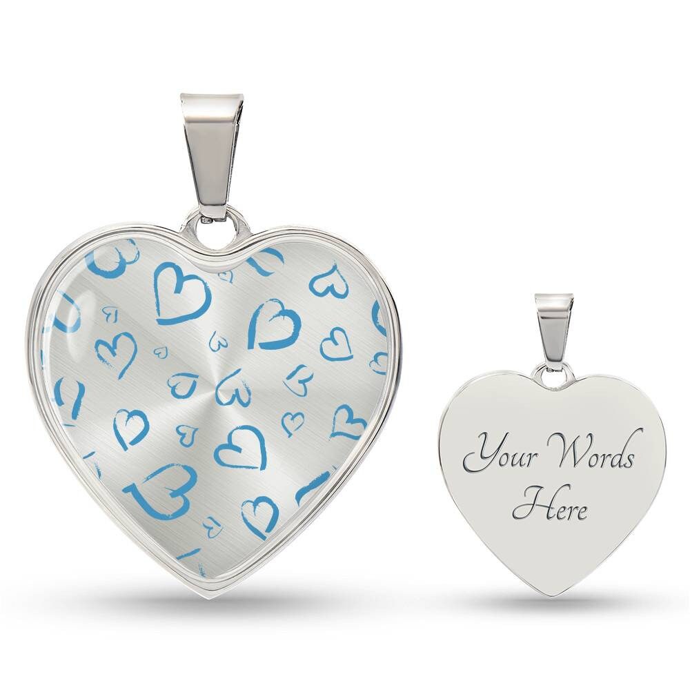 Graphic Heart Pendant + Necklace - Blue Heart Pattern