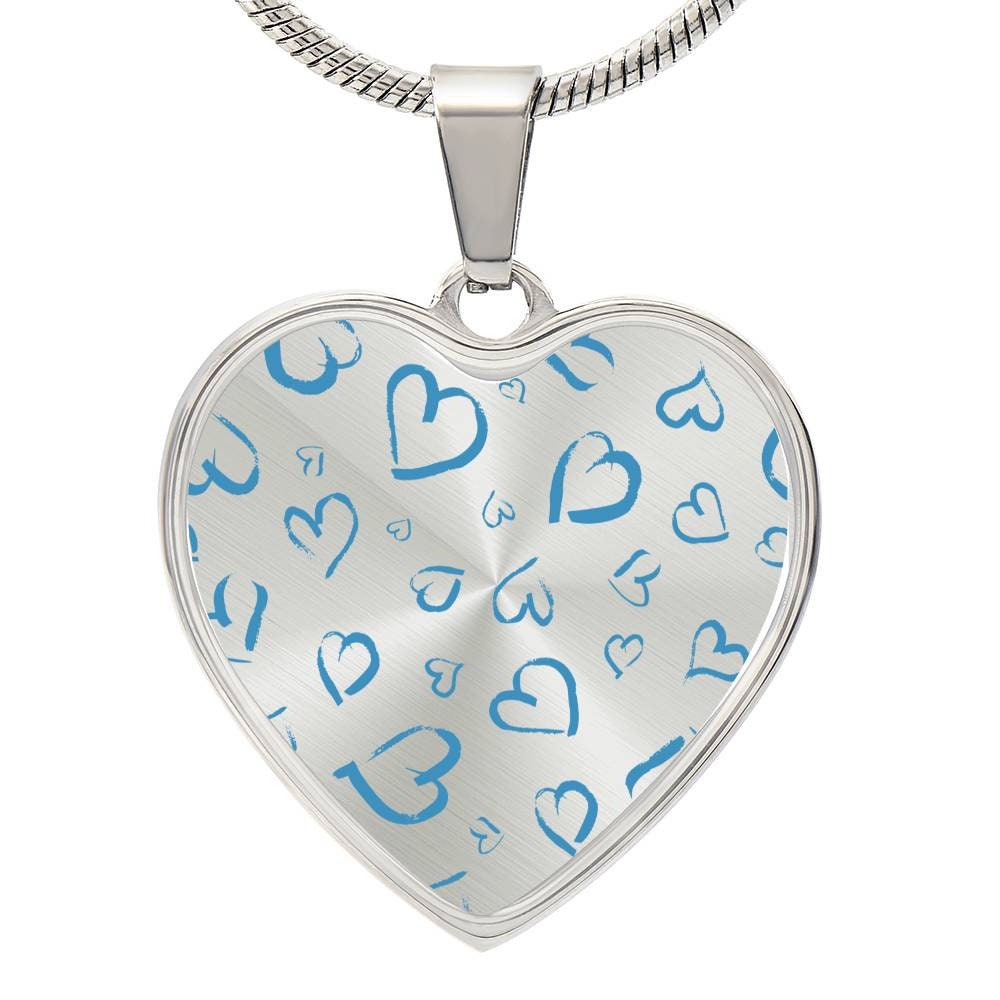 Graphic Heart Pendant + Necklace - Blue Heart Pattern