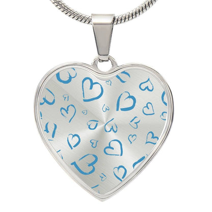 Graphic Heart Pendant + Necklace - Blue Heart Pattern