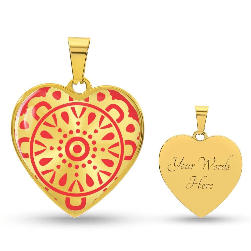Graphic Heart Pendant + Necklace - Circular Floral Pattern