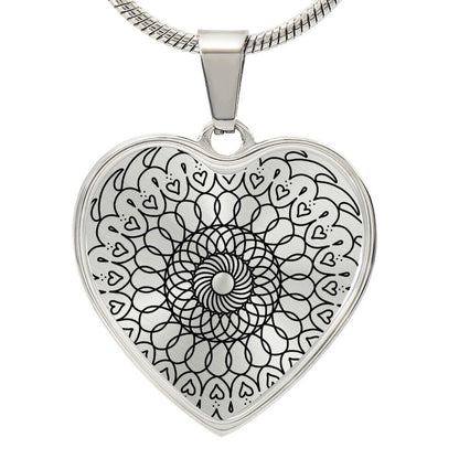 Graphic Heart Pendant + Necklace - Round Mandala Pattern