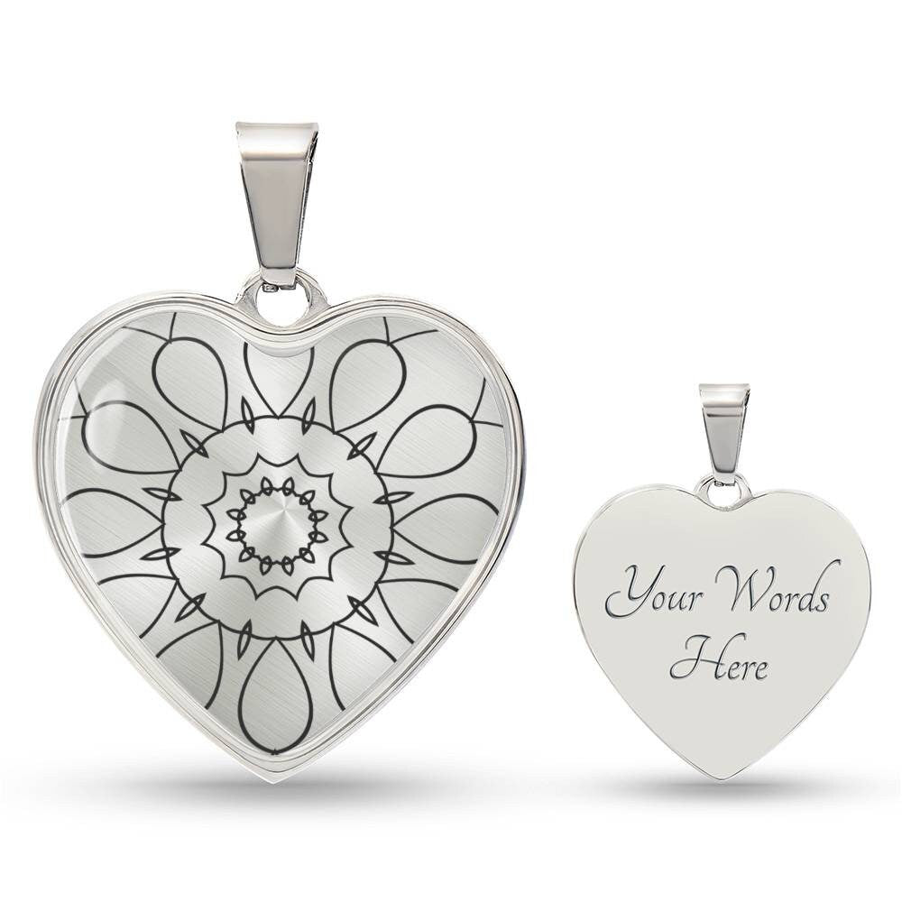 Graphic Heart Pendant + Necklace - Abstract Mandala